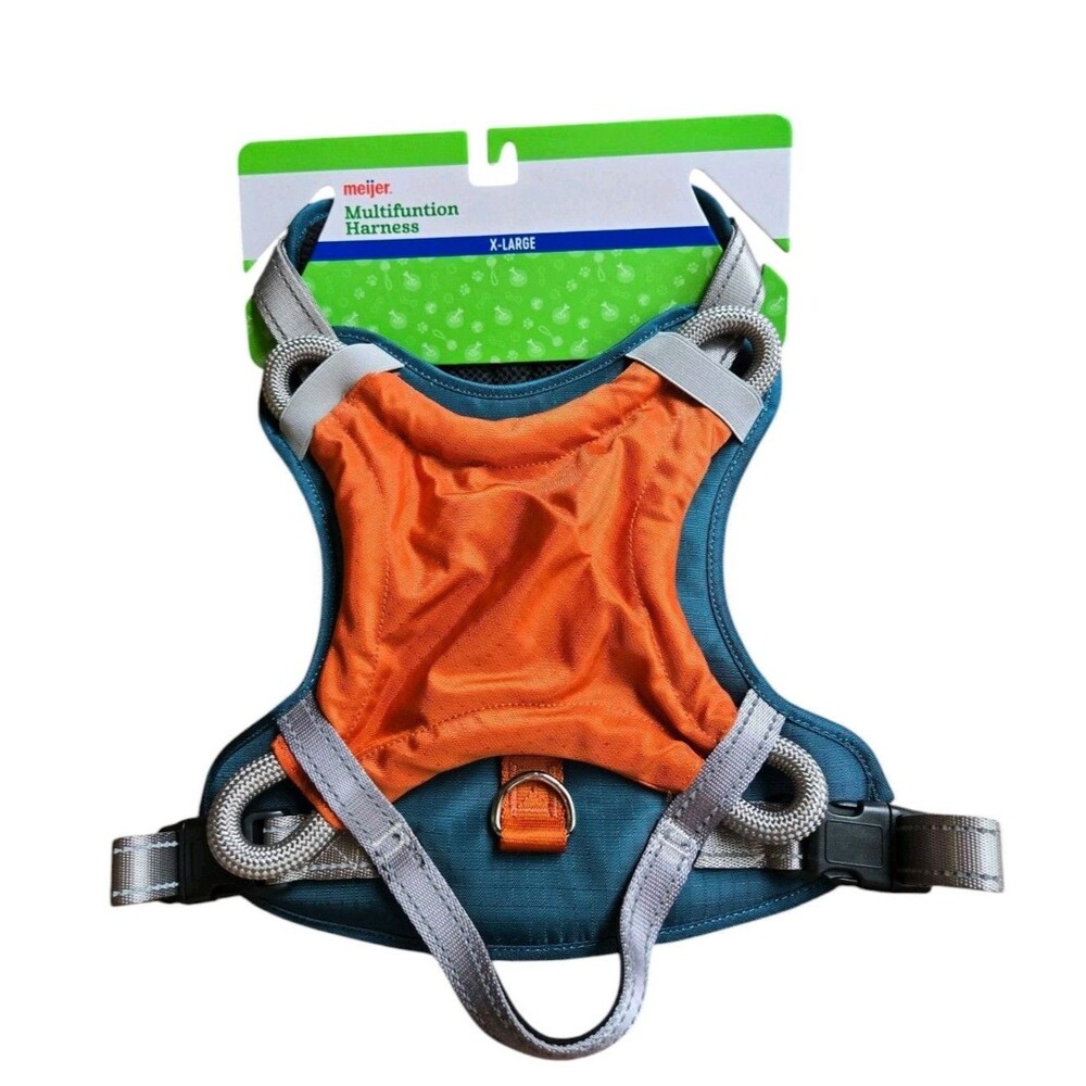 Meijer Multifunction Dog Harness & Removable Frisbee Toy Green Orange XL 28"-39"
